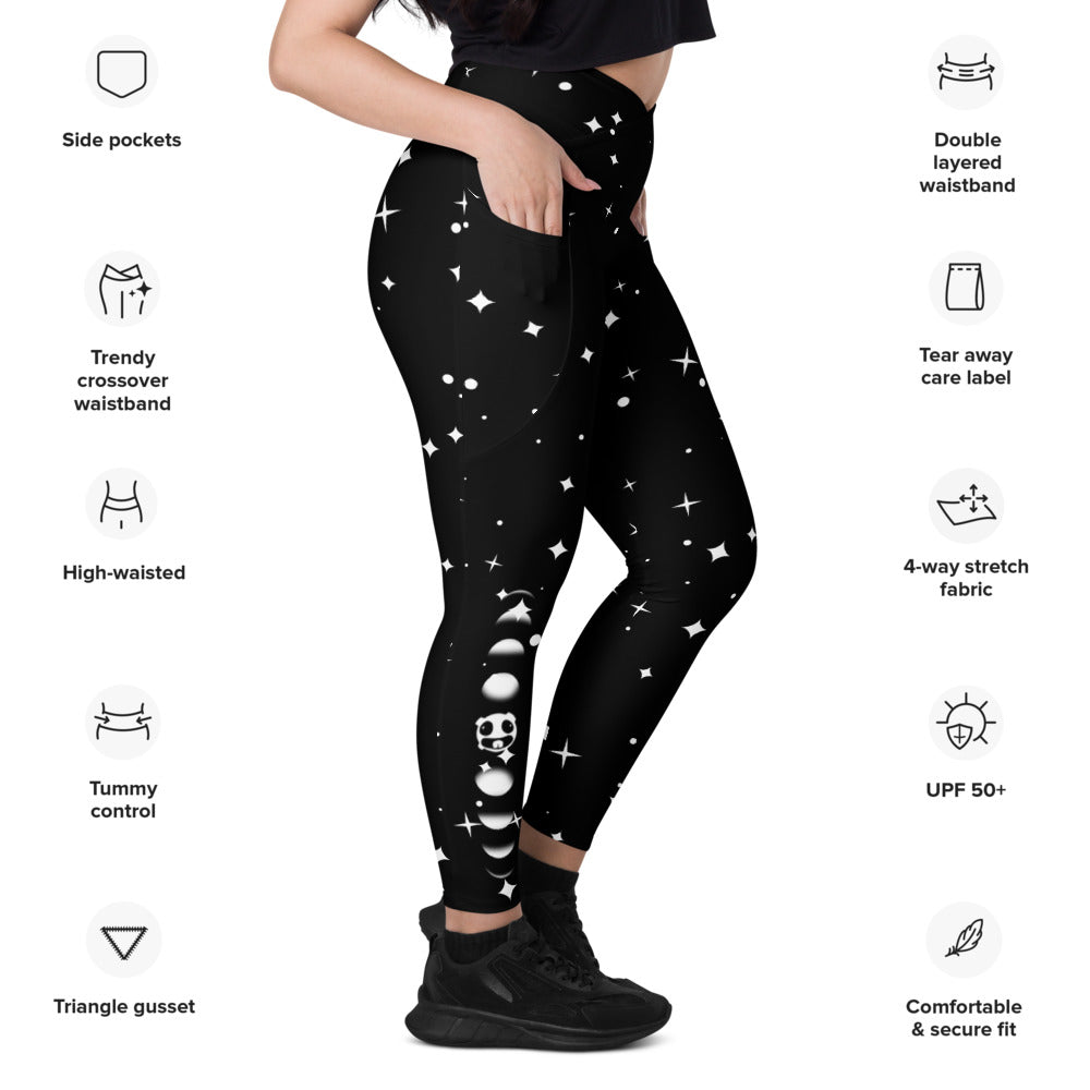 Moon Phases Crossover Leggings with Pockets